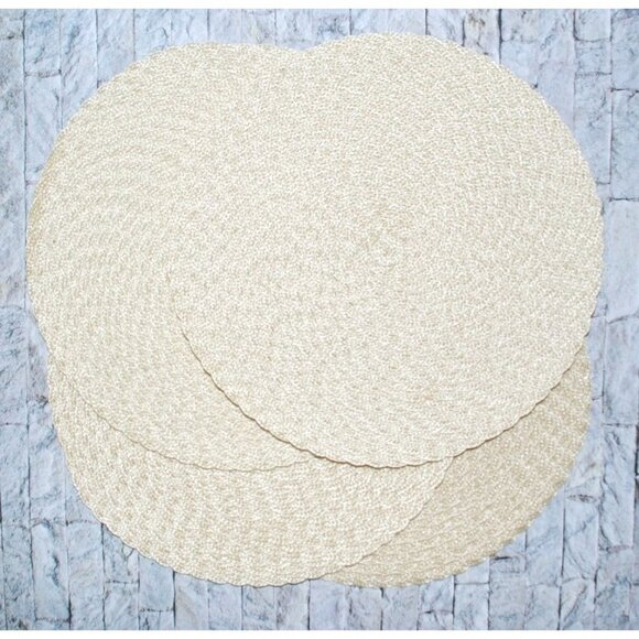 Light Tan Brown Woven Summer Round Placemat Set of 4 Braided Table Mats 15" - Picture 8 of 8